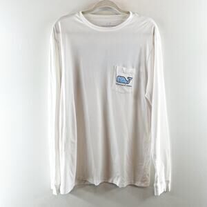 Vineyard Vines Dolphin Fish Whale Pocket Long Sleeve Cotton T-Shirt White Medium